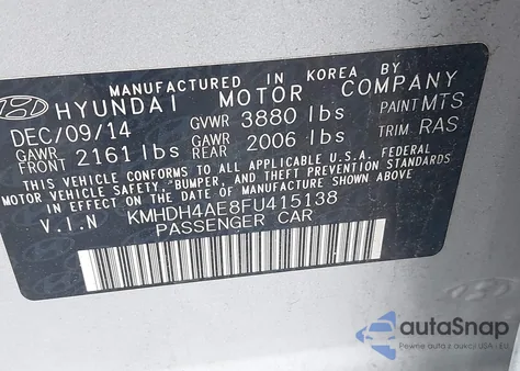 2015 Hyundai Elantra Se from USA, damaged, VIN KMHDH4AE8FU415138